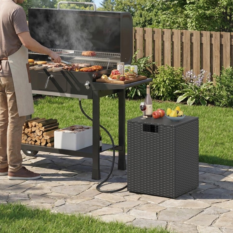 Rattan Propane Tank Cover Patio Hideaway Tank Side Table-Black