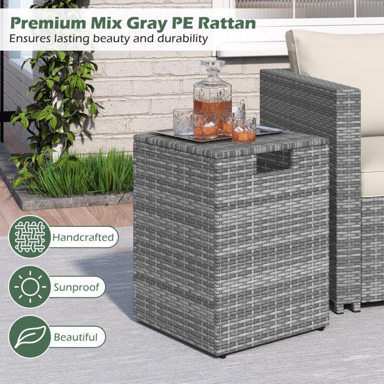 Rattan Propane Tank Cover Patio Hideaway Tank Side Table-Gray