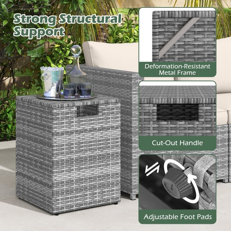 Rattan Propane Tank Cover Patio Hideaway Tank Side Table-Gray