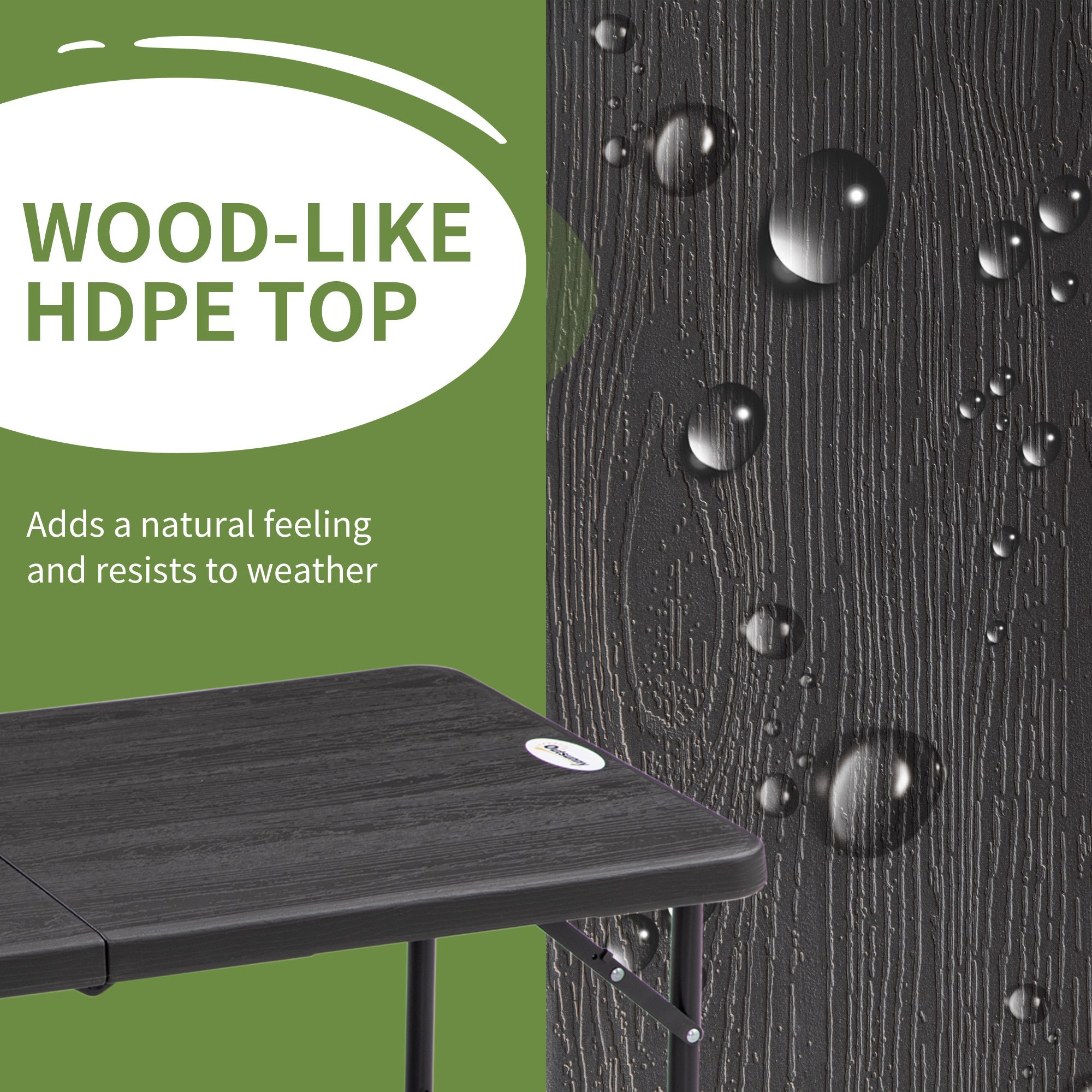 Outsunny Foldable Patio Dining Table for 4, Height Adjustable Outdoor Table for Garden Lawn Backyard, Dark Grey