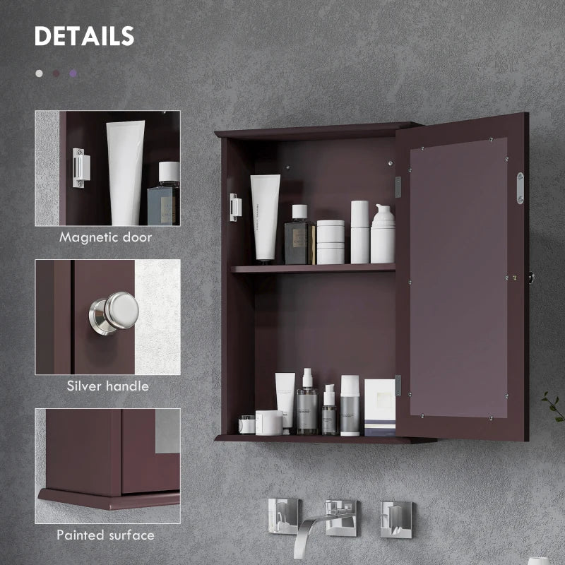 Bathroom Mirror Cabinet, Wall Mounted Medicine Cabinet with Door and Shelves, Dark Brown