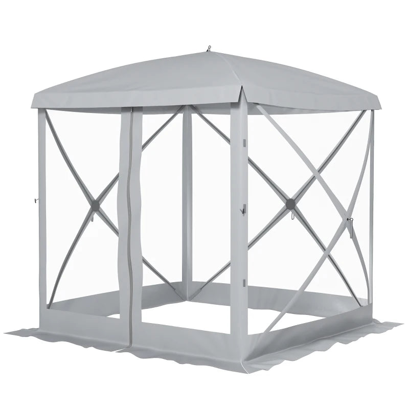 Pop-Up Tent, Foldable Screen Tent with Carry Bag, Zippered Door and Ground Stakes, Fits 3-4 People, Light Grey