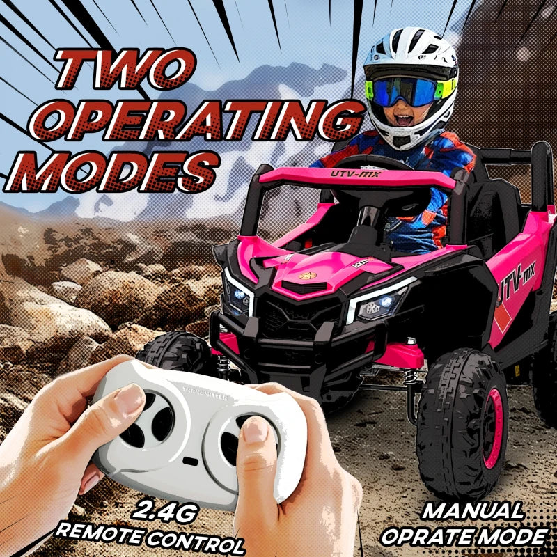 Qaba 12V Kids Ride On Car with Remote Control, Battery Powered Electric UTV with Spring Suspension for Aged 3-5 Years, Pink