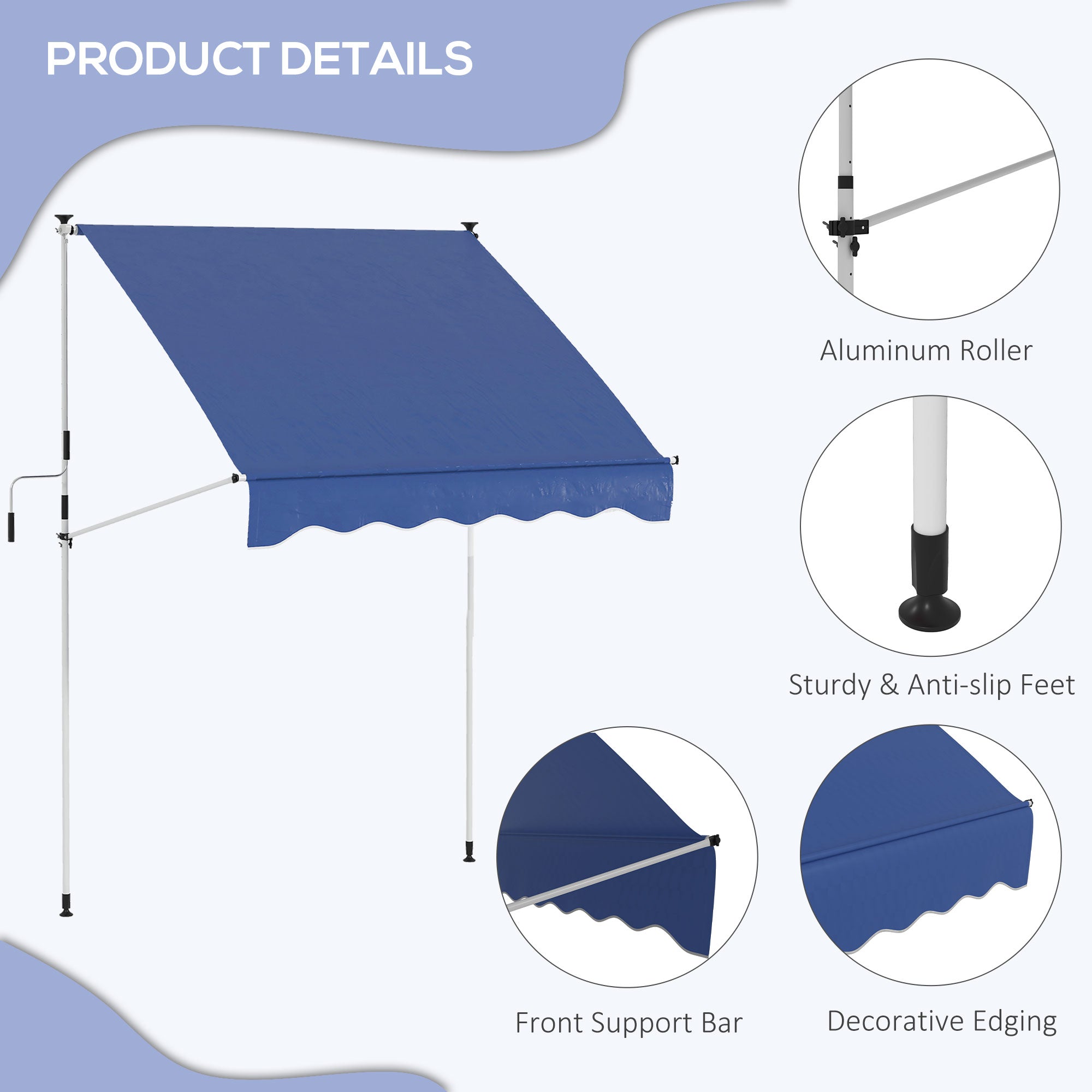 Outsunny Retractable Serenity: Manual Awning for Patio, Deck, Window, Door, 6.6'x5' Dark Blue Canopy, UV & Water Resistant