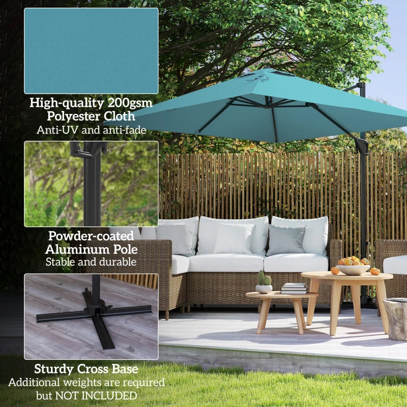 8'x8' Square Patio Hanging Offset Umbrella, Outdoor Cantilever Parasol w/ Cross Base, Blue