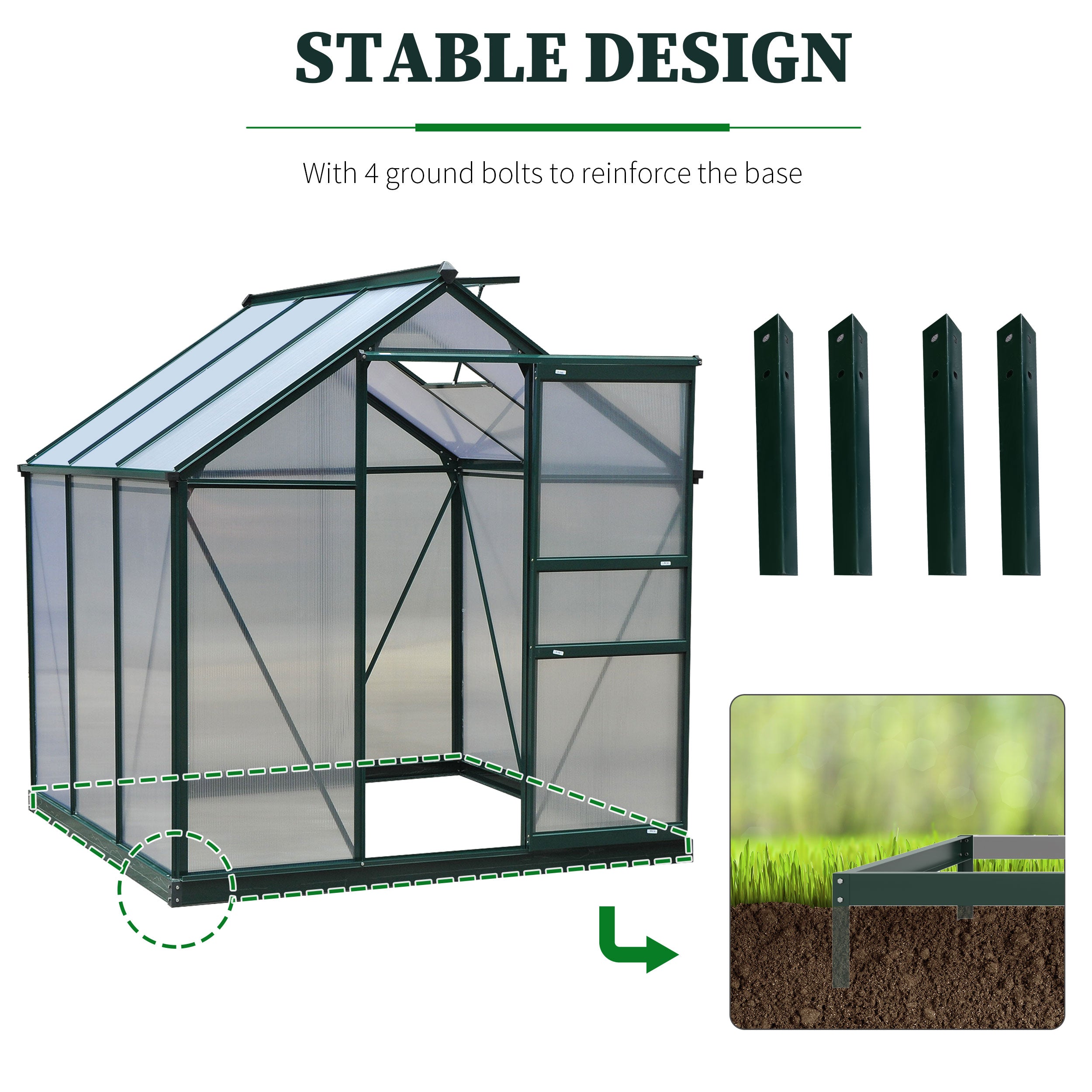 Outsunny 6.2' x 6.3' x 6.6' Clear Polycarbonate Greenhouse Large Walk-In Green House Garden Plants Grow Galvanized Base Aluminium Frame