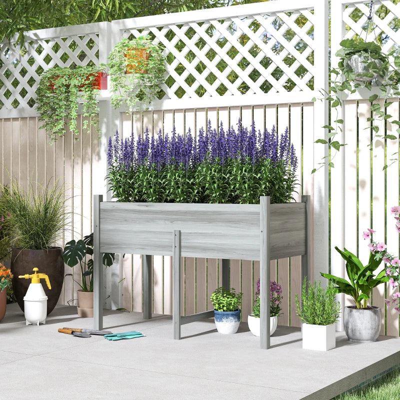 Wooden Raised Planter Box with Drain Holes for Vegetables, Flowers, Outdoor Garden Bed, 45.3x21.7x31.5inch, Grey