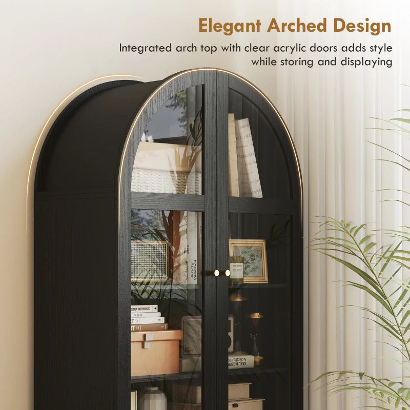 Arched Kitchen Pantry Cabinet, 71" Tall Farmhouse Kitchen Storage Cabinet with Acrylic Glass Doors, Black