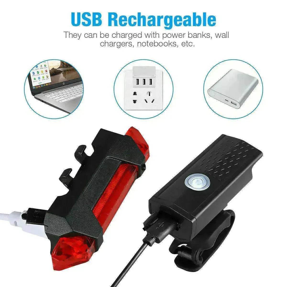 Recharge LED Bike Light Set: Rainproof
