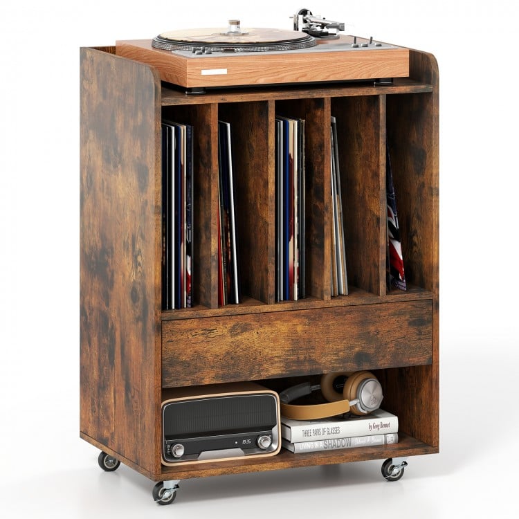 Record Player Stand Turntable Stand with Drawer and Record Holder-Brown