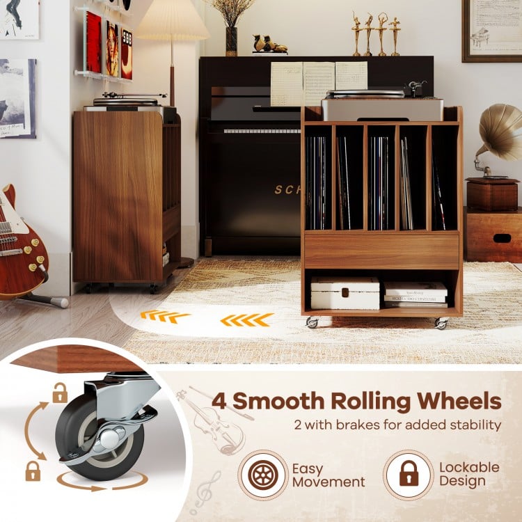 Record Player Stand Turntable Stand with Drawer and Record Holder-Walnut