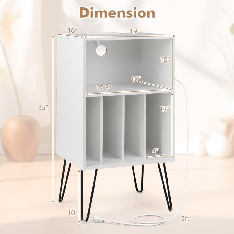 Record Player Stand with Charging Station for Living Room Bedroom-White
