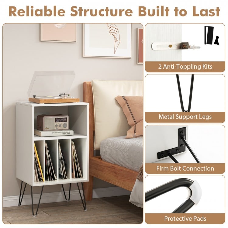 Record Player Stand with Charging Station for Living Room Bedroom-White