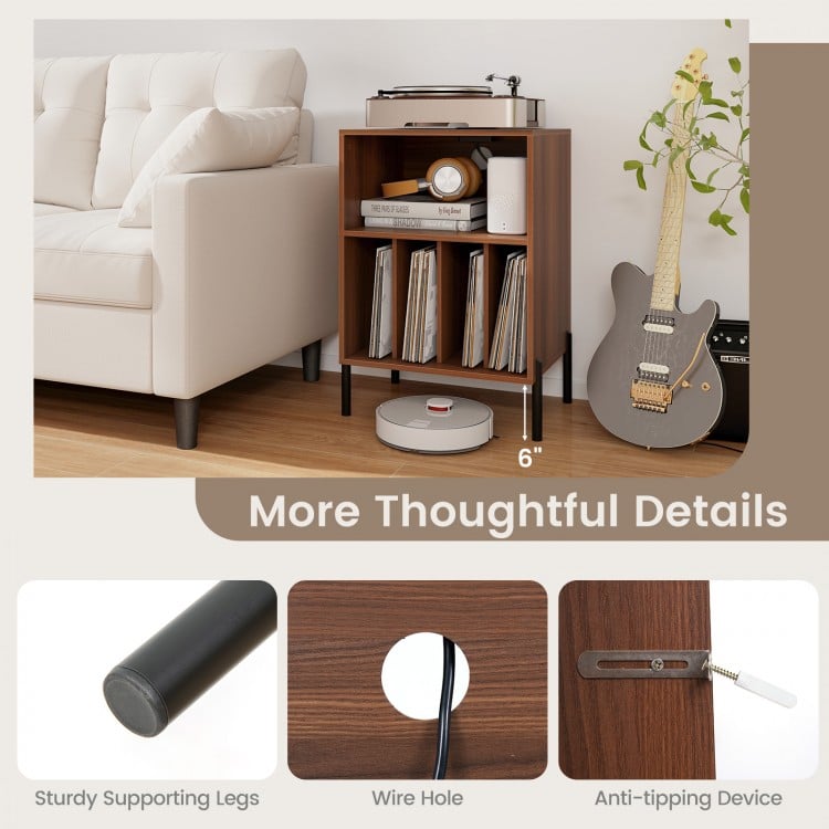 Record Player Stand with Record Storage Shelf and Charging Station-Walnut