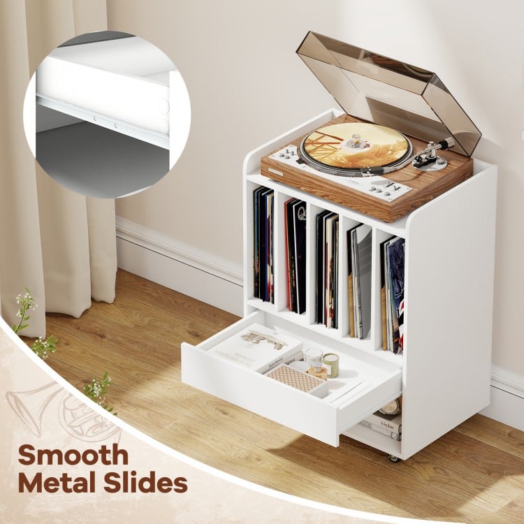 Record Player Stand Turntable Stand with Drawer and Record Holder-White