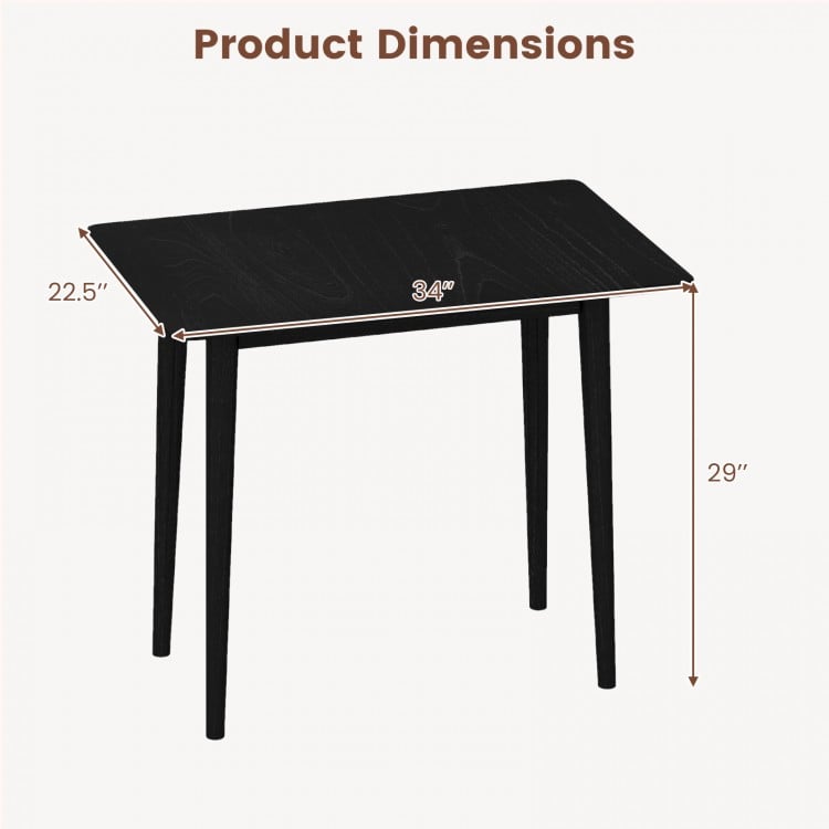 Rectangular Wooden Dining Table for 2-4 34 Inch Farmhouse Solid Wood Kitchen Table-Black