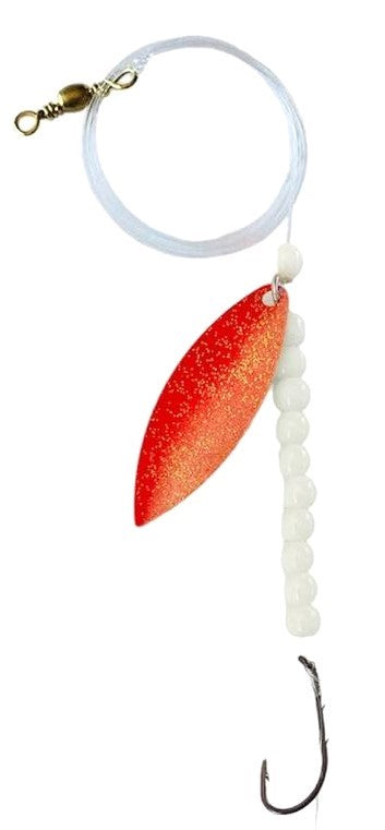 Solid White Beads Willow Leaf Spinner – Red Wave Blade Lure