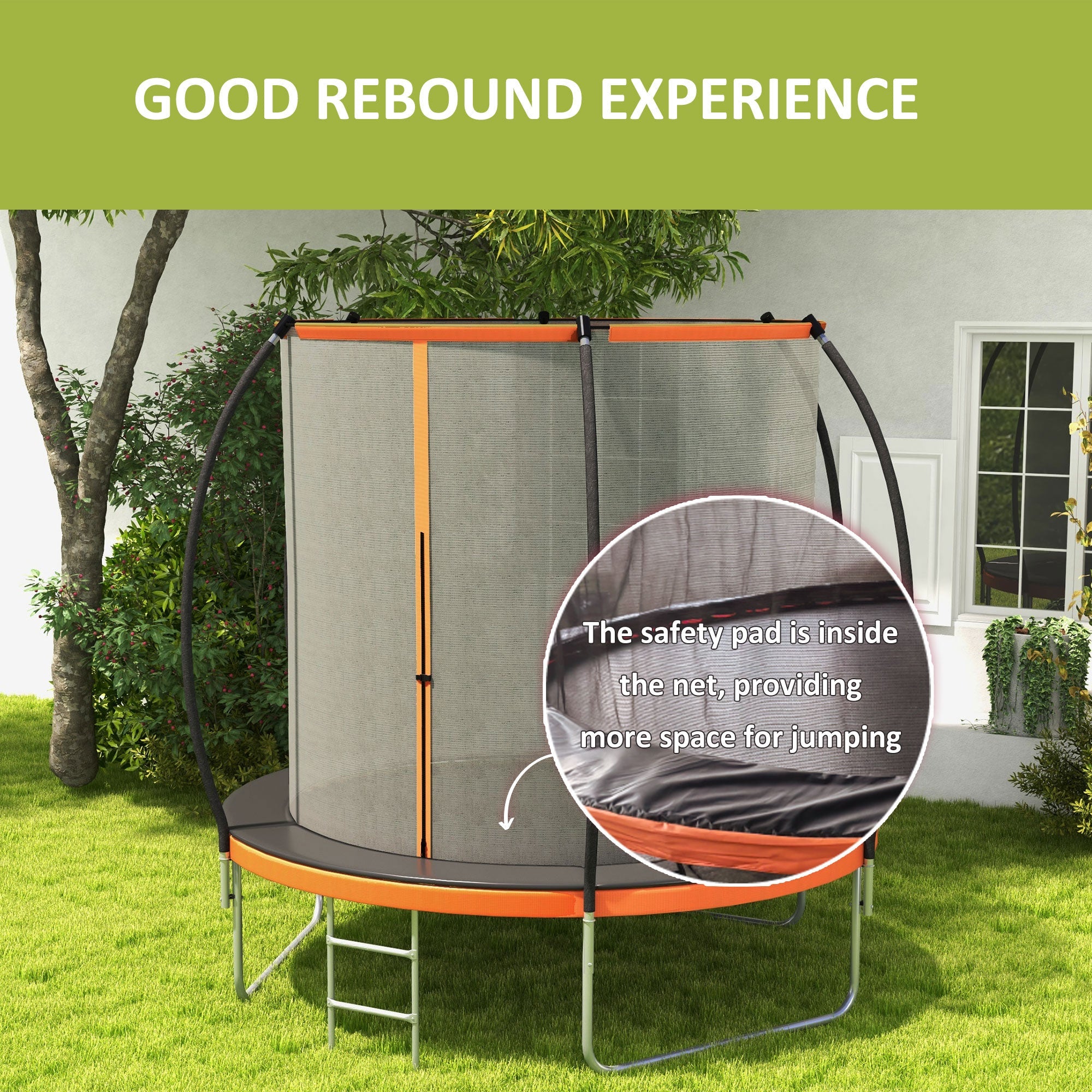 Soozier 10ft Outdoor Trampoline with Enclosure Net, Ladder - Fitness Trampoline for Teens, Adults