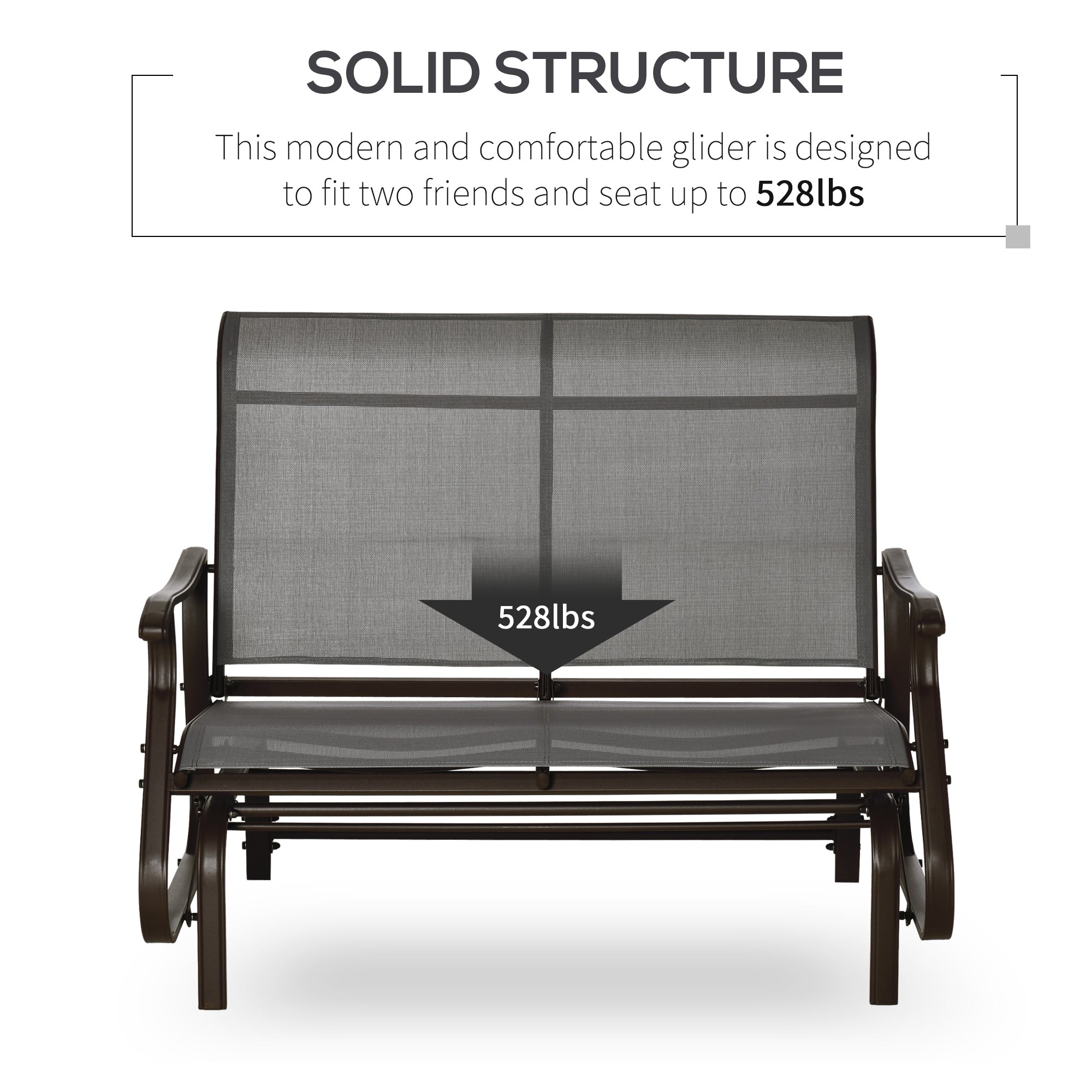 Outsunny Patio Glider Chair Double Seat Outdoor Garden Gliding Bench Dark Grey Steel Frame Mesh Backrest