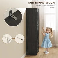 Farmhouse Kitchen Pantry Storage Cabinet, 64" Freestanding Kitchen Pantry Cabinet with Drawers, Distressed Black