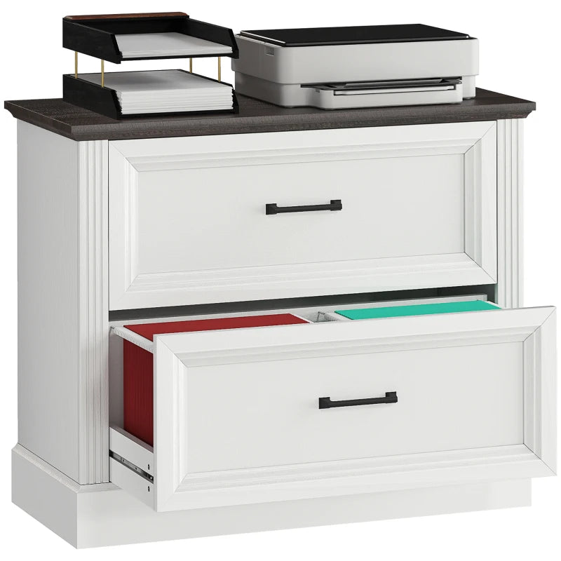 Lateral Filing Cabinet, Farmhouse File Cabinet with 2 Silent Drawers for Letter/A4/Legal Size Files, White
