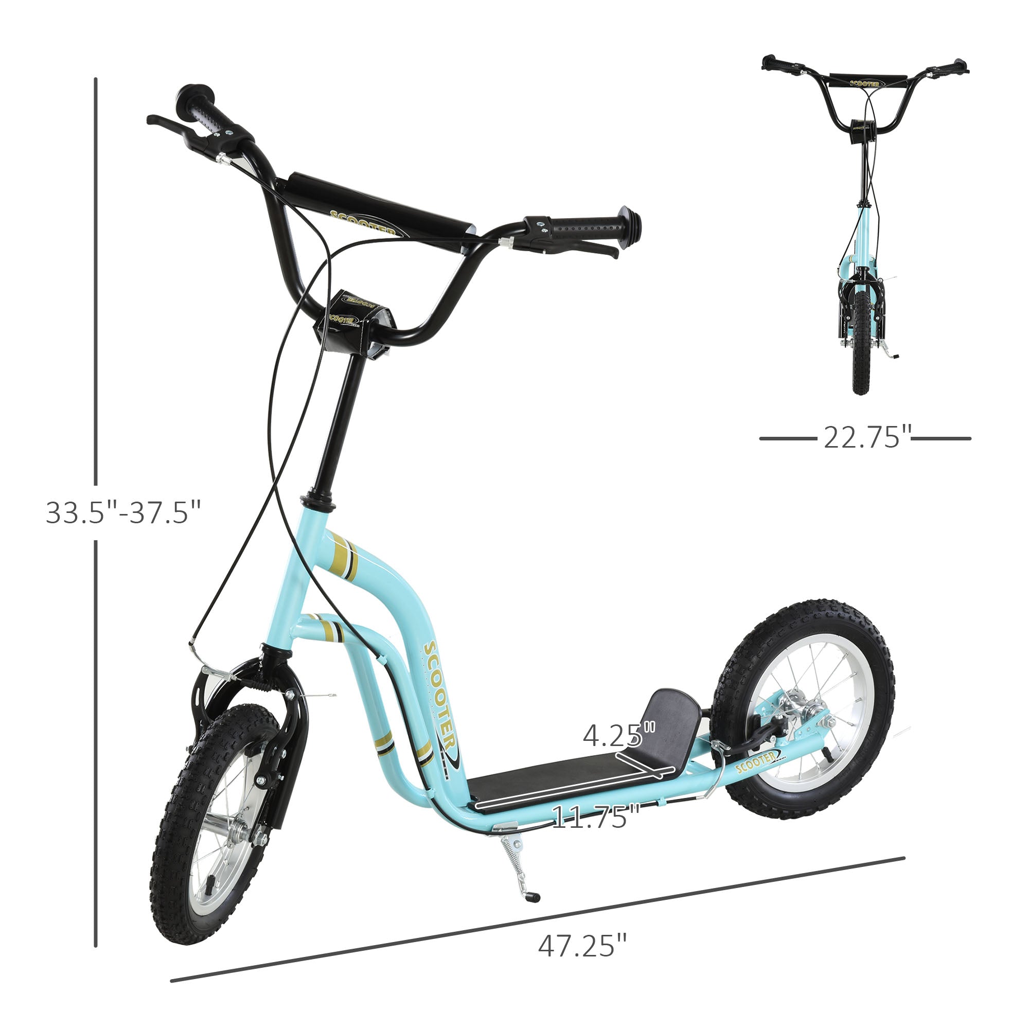 Aosom Youth Scooter Street Scooter for Teens w/ 12'' Inflatable Front Wheel Dual Brakes for 5+ Year Old Kids