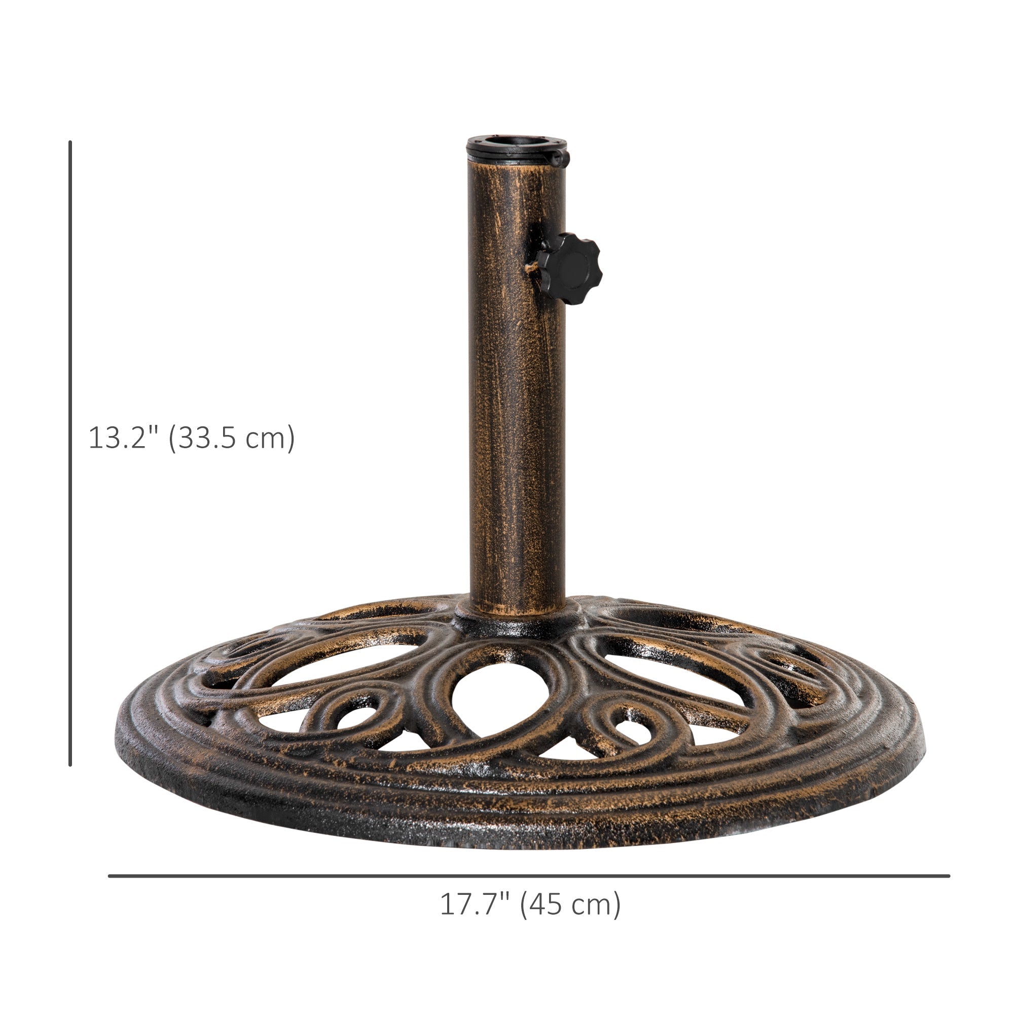 Outsunny Round Cast Iron Patio Umbrella Base: Outdoor Stand Holder for Φ38/48mm Poles, Bronze