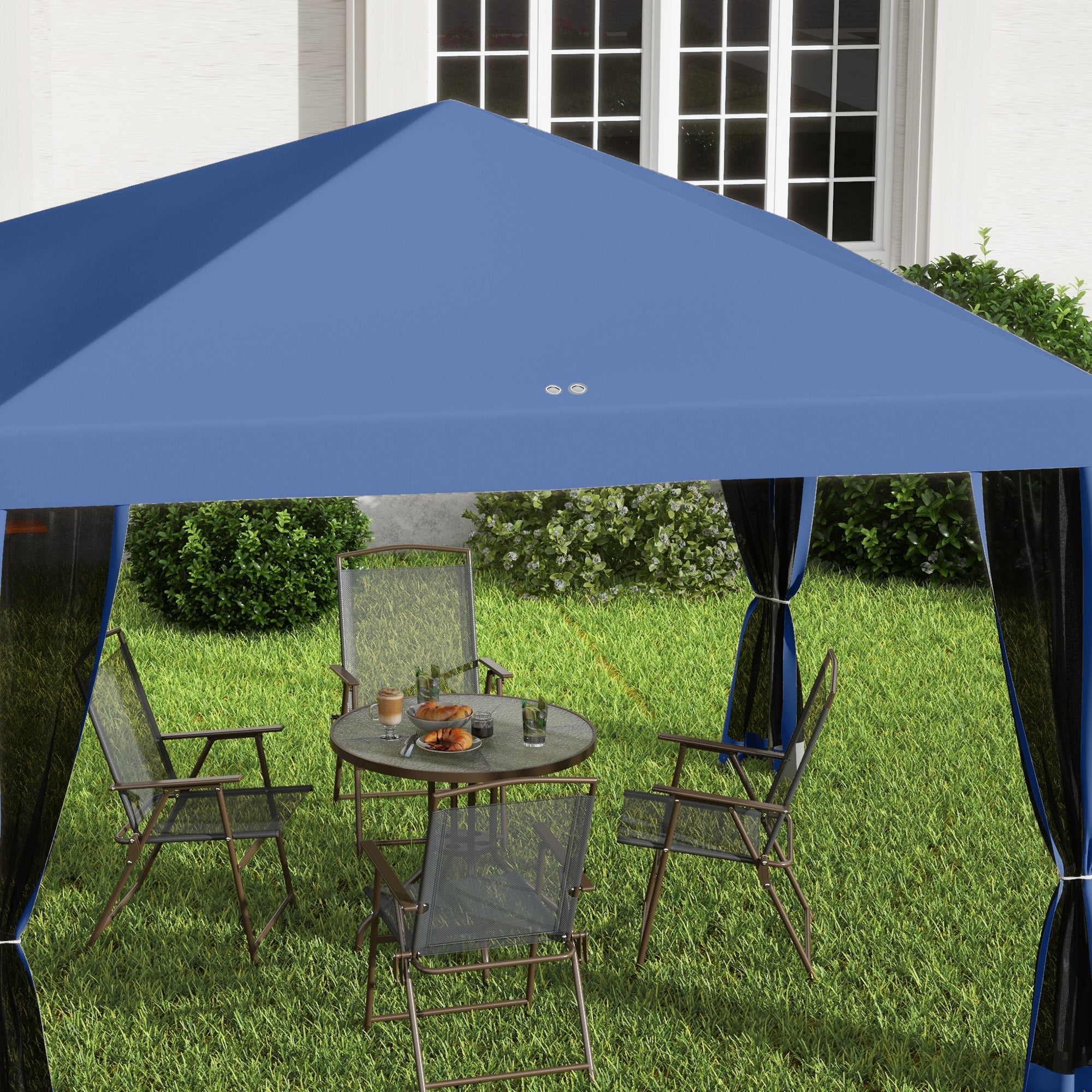 Outsunny 10' x 10' Pop Up Canopy Tent Gazebo with Removable Mesh Sidewall Netting, Carry Bag for Backyard Patio Outdoor, Blue