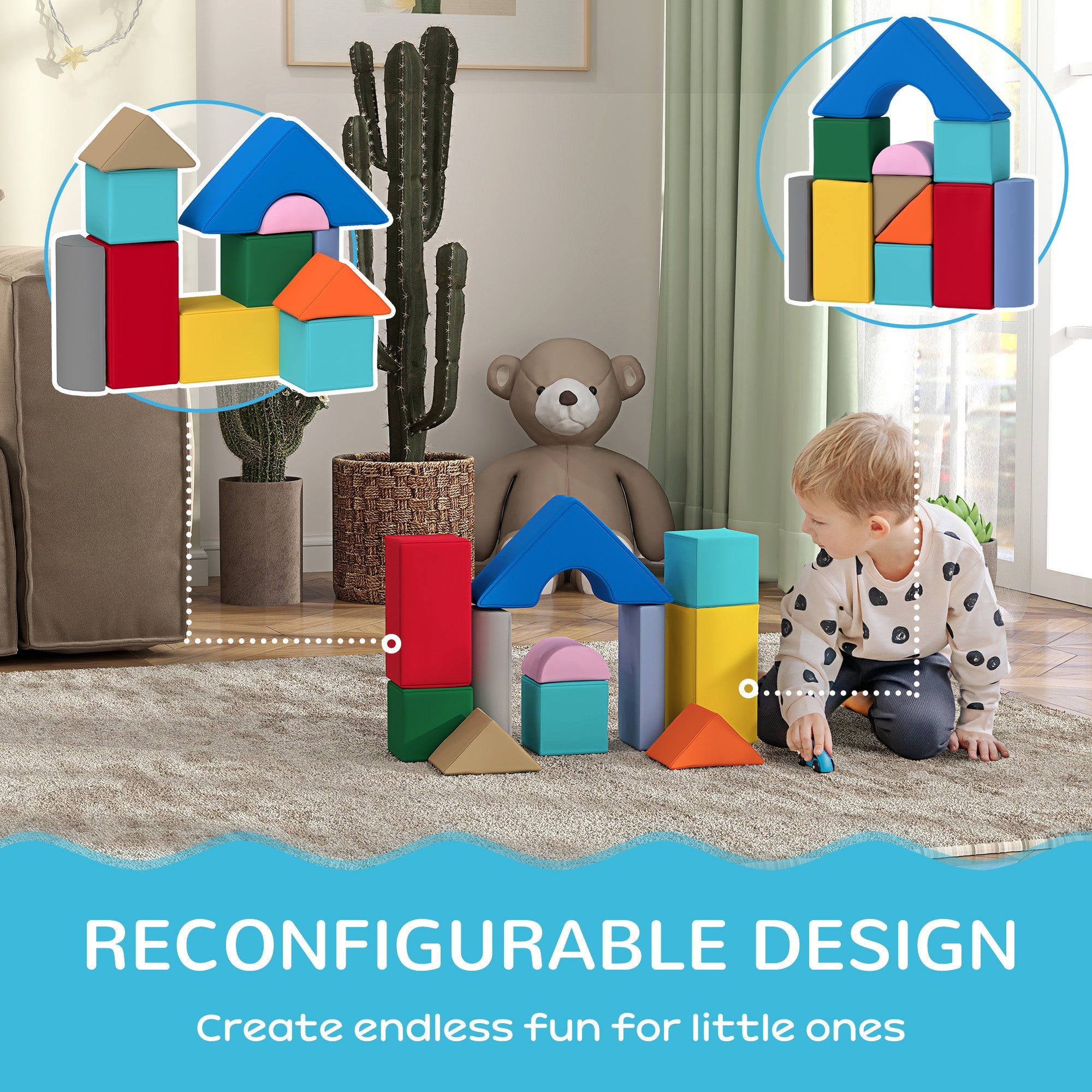 Qaba 11 Piece Soft Play Equipment for Kids 6-72 Months, Dark Colour