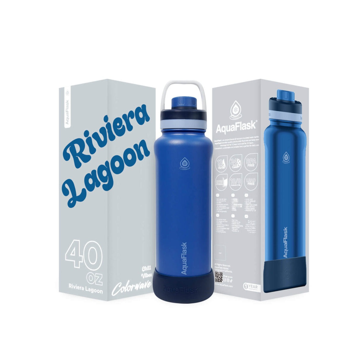 AquaFlask Colorwave 40oz Tumbler – Double Wall Stainless Steel, Keeps Drinks Hot & Cold, Leak-Proof