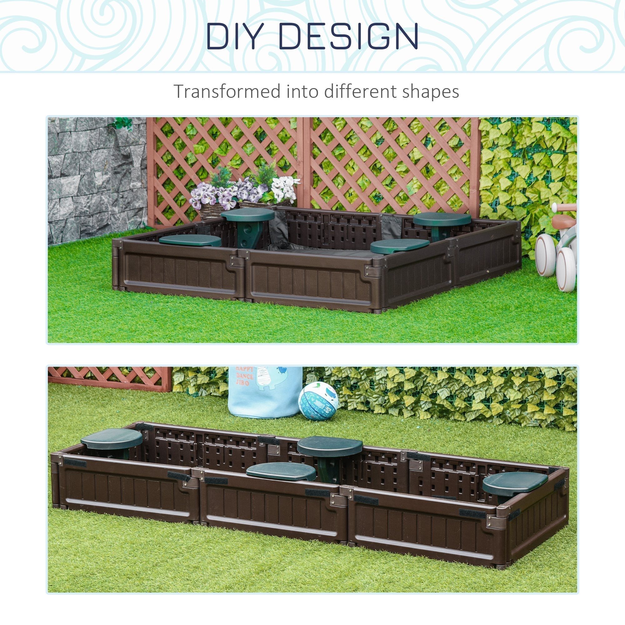 Outsunny Shaded Sandbox: Childrens Outdoor Sandbox with Shade Canopy, Bottom Liner, Durable Play Area for Ages 3-12, Backyard Brown