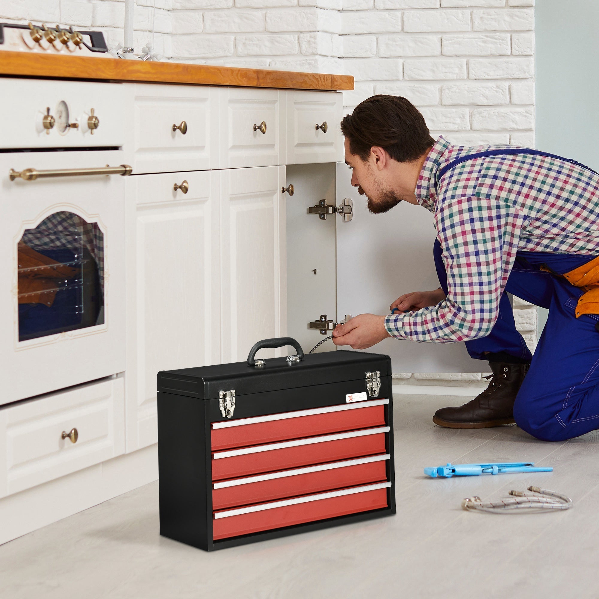 DURHAND Metal Organizer Mastery: Portable Tool Chest with 4 Drawers, Metal Latch Closure for Garage, Household, Warehouse