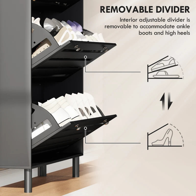 Narrow Shoe Storage Cabinet, 3 Flip Drawers, Adjustable Shelves, 18-24 Pairs Capacity, Black