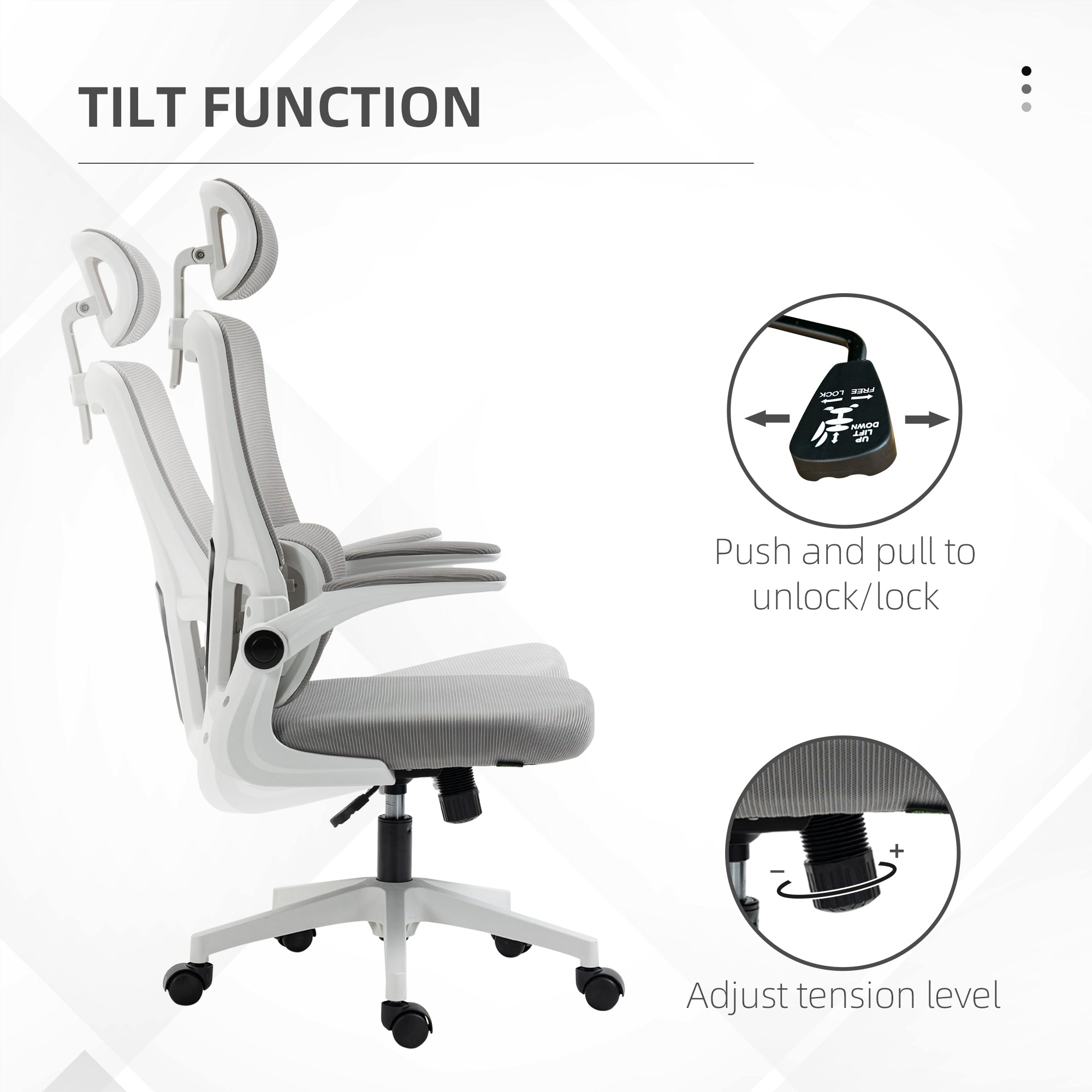 Vinsetto Ergonomic Mesh Office Chair High Back Computer Desk Chair with Adjustable Headrest Lumbar Support Armrests Height Grey