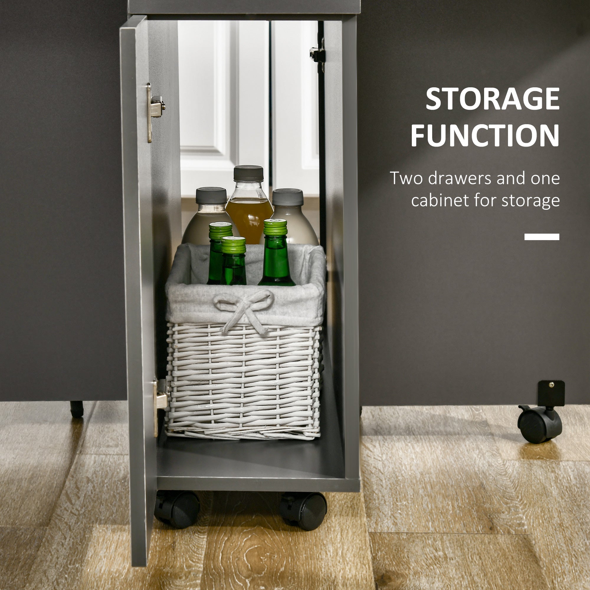 HOMCOM Extendable Dining Table Drop Leaf Design 2 Drawers Storage Cabinet Folding Space-Saving 6 Wheels
