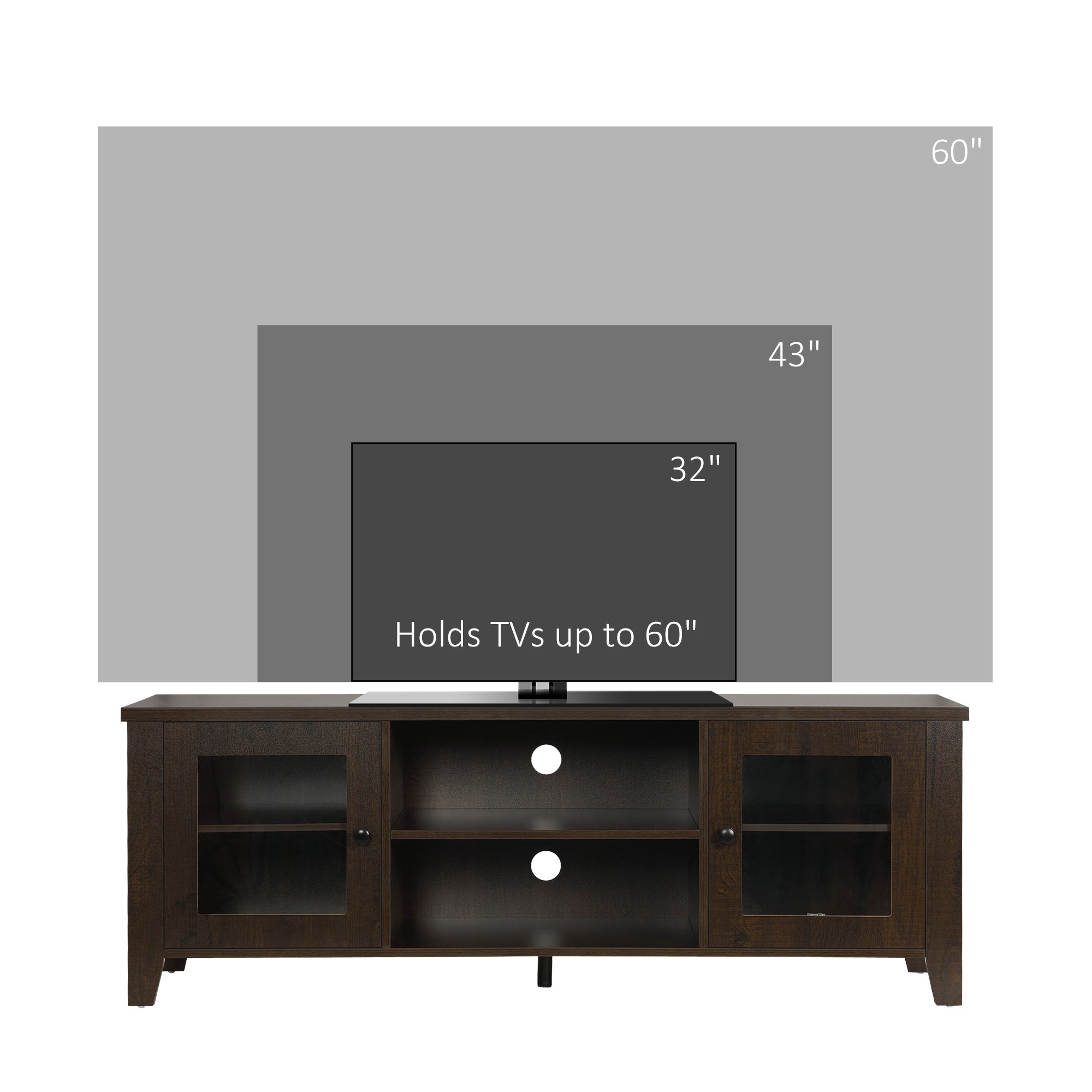HOMCOM TV Stand: Modern, For TVs up to 60", Wood Console, Storage Doors, Entertainment Center, Coffee