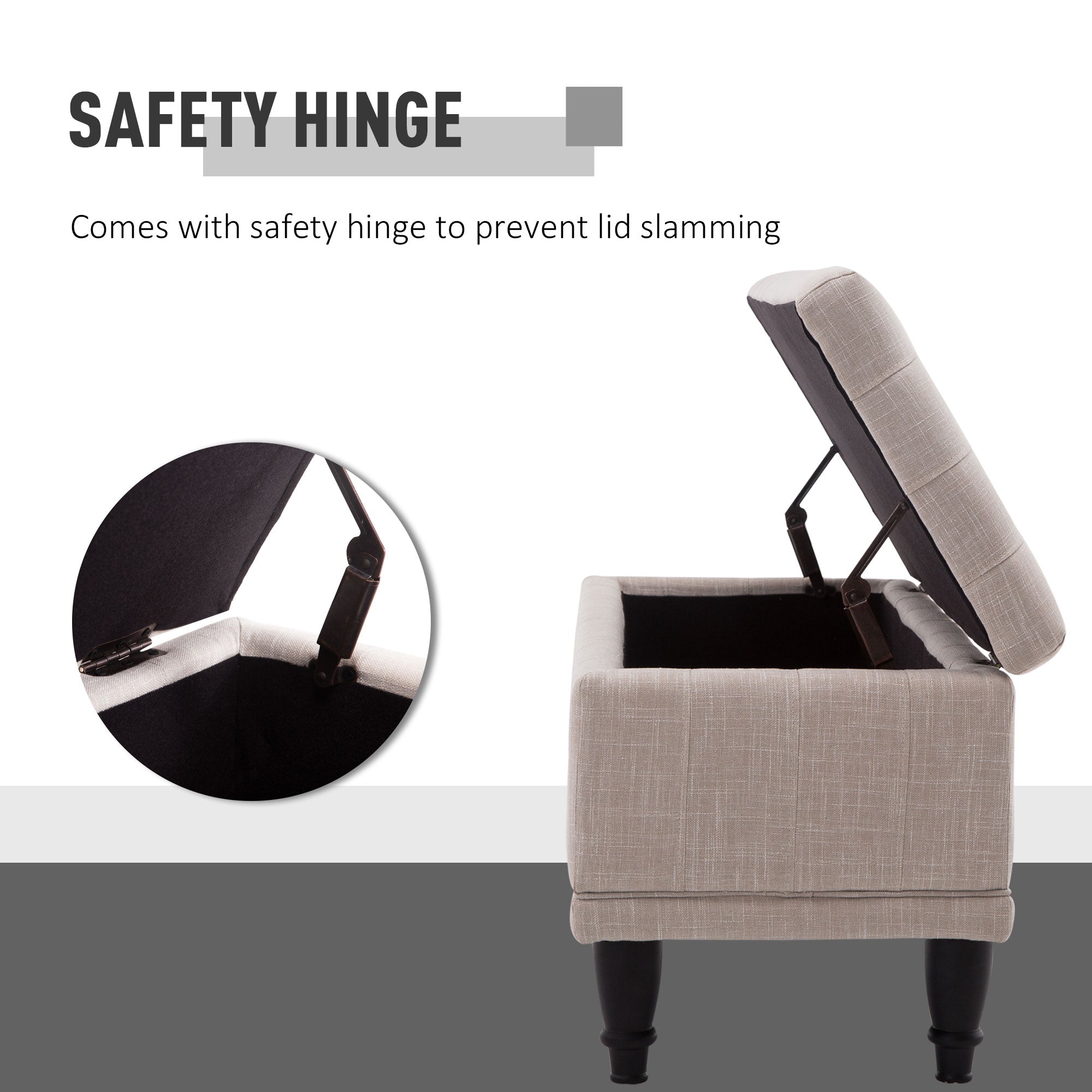 HOMCOM Linen Storage Ottoman: Button-Tufted Design, Soft-Close Lid for Living Spaces, Beige