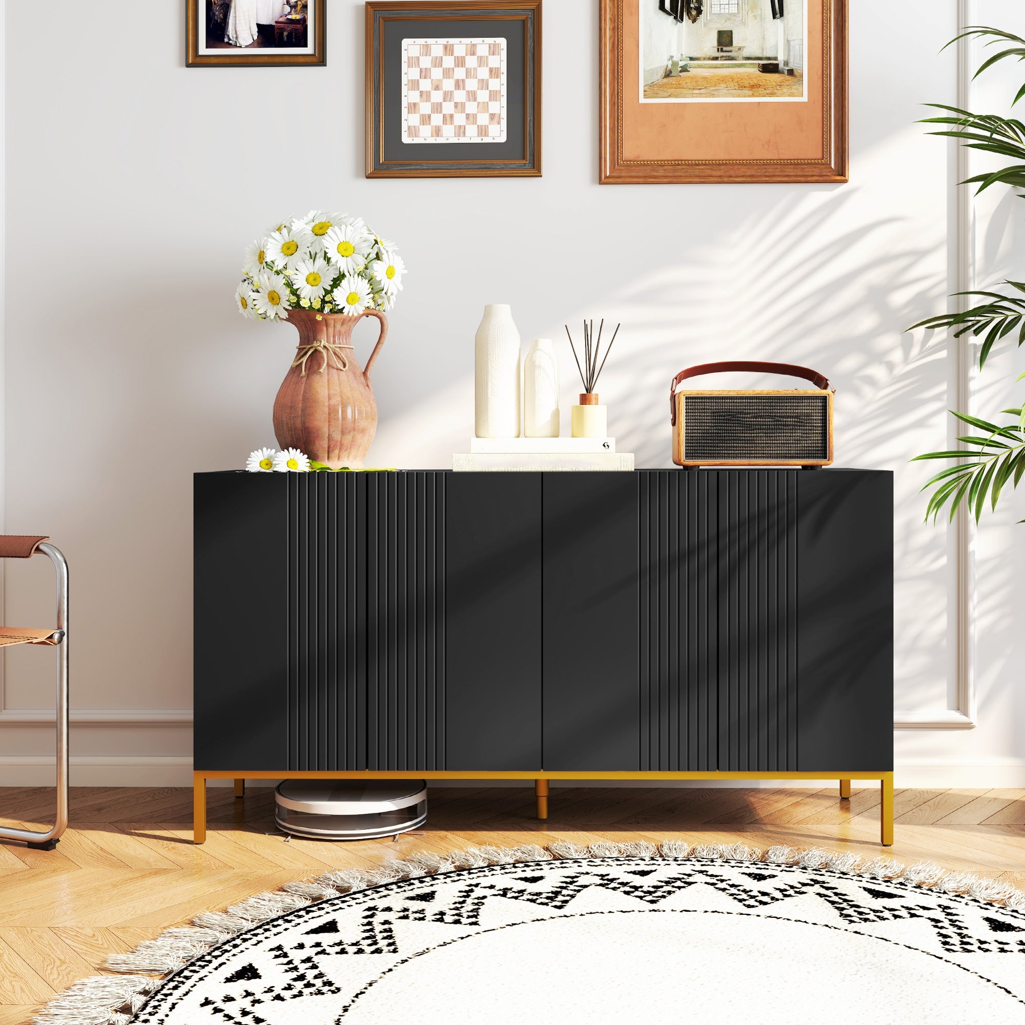 HOMCOM Sideboard Storage Cabinet with Adjustable Shelves, Soft-Close Doors, Kitchen Buffet Cabinet for Dining Room, Black