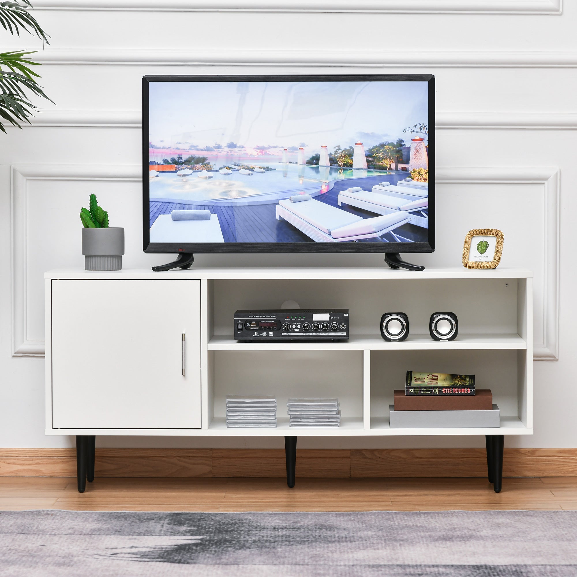 HOMCOM TV Stand Cabinet: 60 Inches with Storage Shelf, Cable Hole, Modern Entertainment Unit Center
