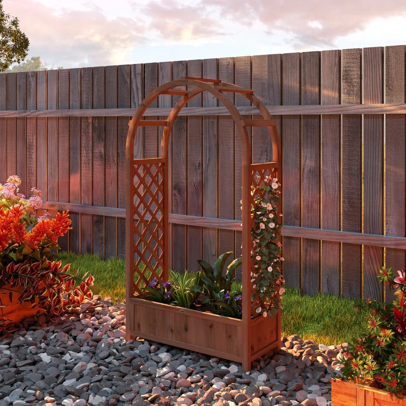Raised Garden Bed with Arch Trellis, Freestanding Garden Planter Box, Outdoor Planter Container, Dark Brown Wood Effect