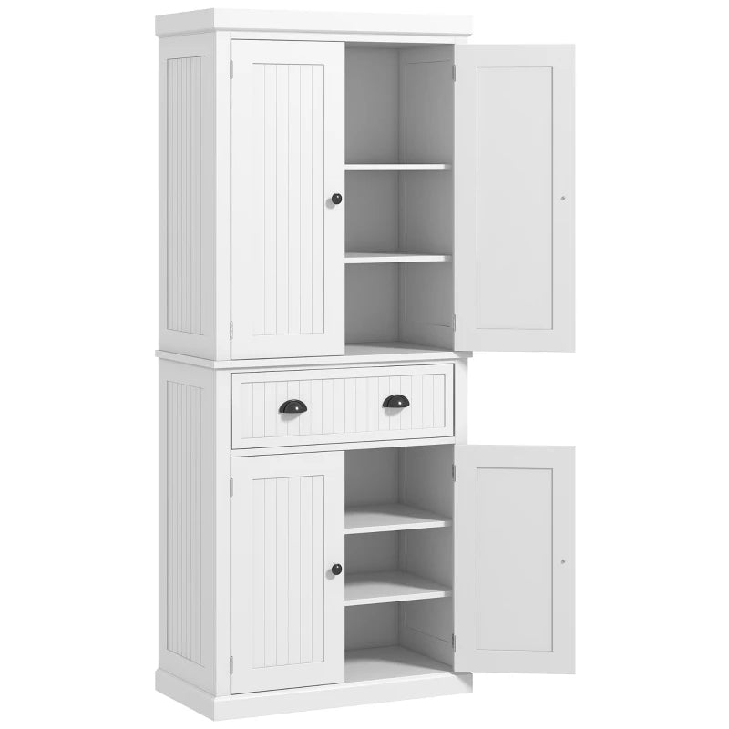 72" Kitchen Pantry, Freestanding Storage Cabinet with Adjustable Shelves, Drawer, Doors, Anti-tip Design, White