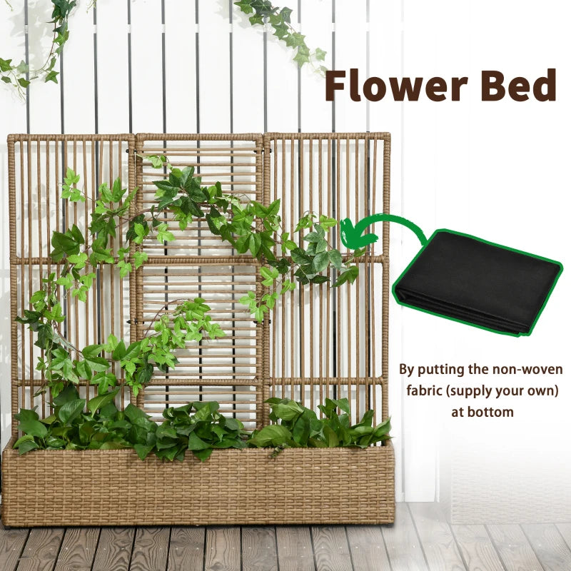 Raised Garden Bed with Lattice Trellis, Rattan Outdoor Planter with Storage for Garden, Patio, Balcony, Sand Brown