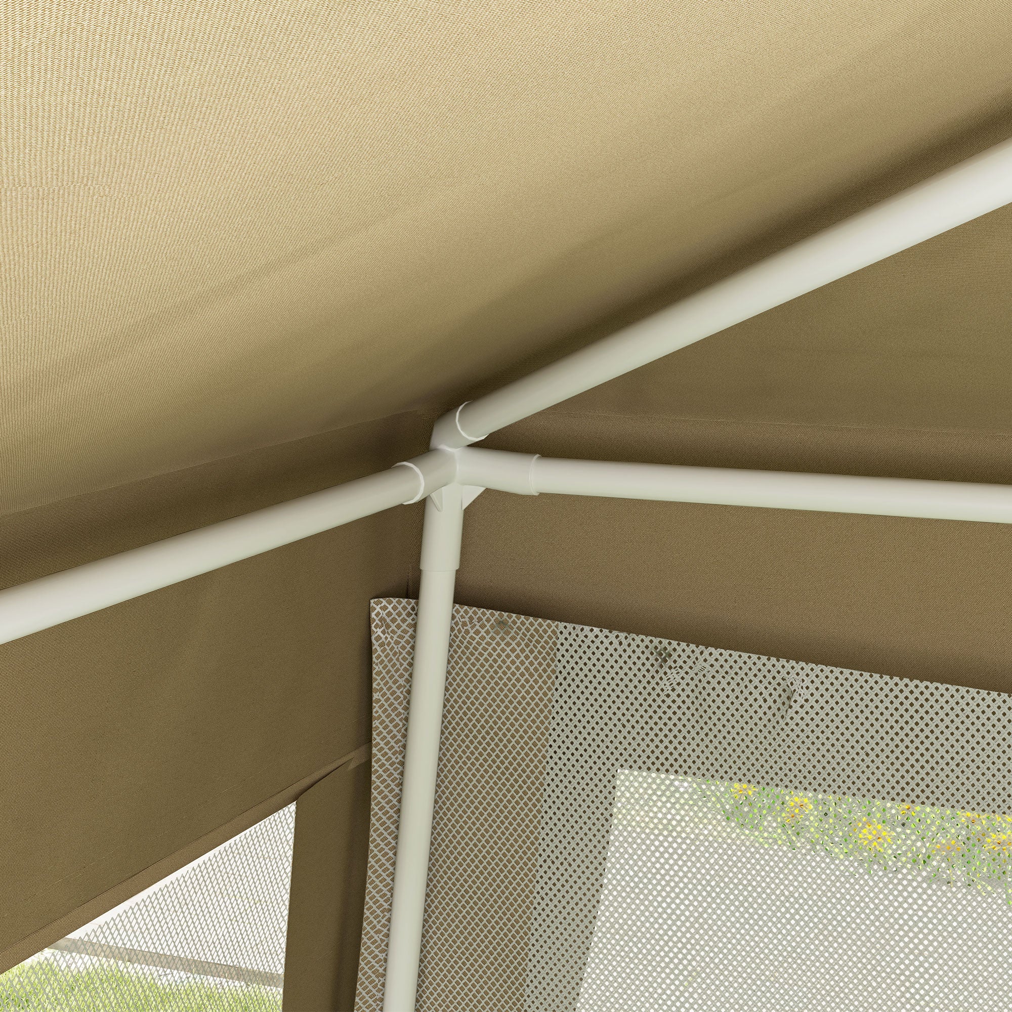 Outsunny 10x10ft Party Tent Canopy with Netting, Patio Screen House Slant Leg Outdoor Gazebo Sun Shade Shelter, Khaki