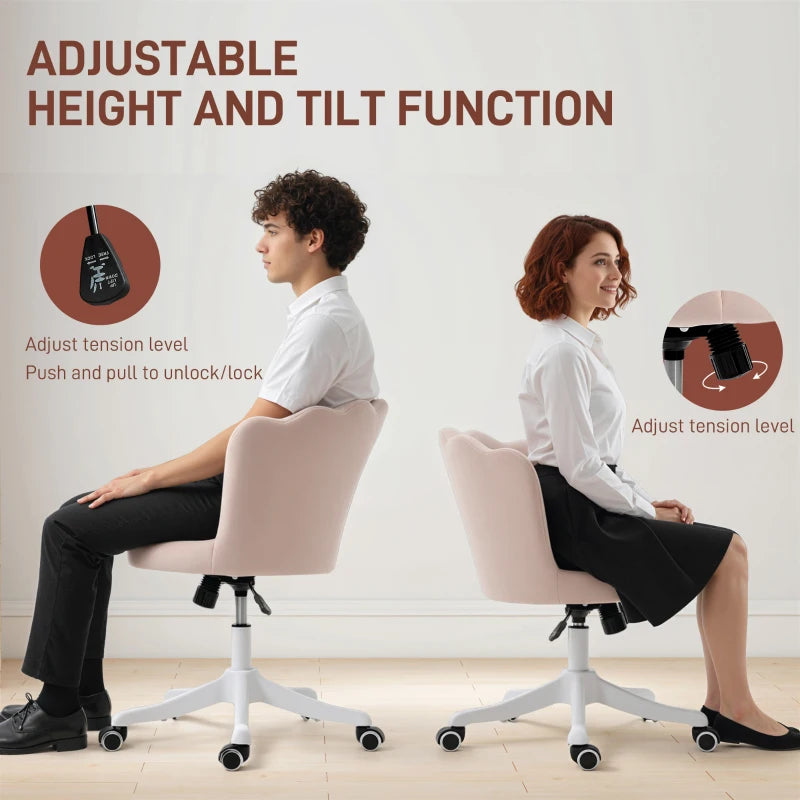 Office Chair, Armless Swivel Desk Chair with Adjustable Height, Backrest, Tilt Function for Office, Vanity, Pink