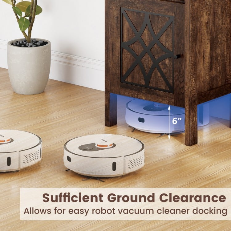 Robot Vacuum Storage Cabinet with Door and Open Shelf for Living Room Bedroom-Brown