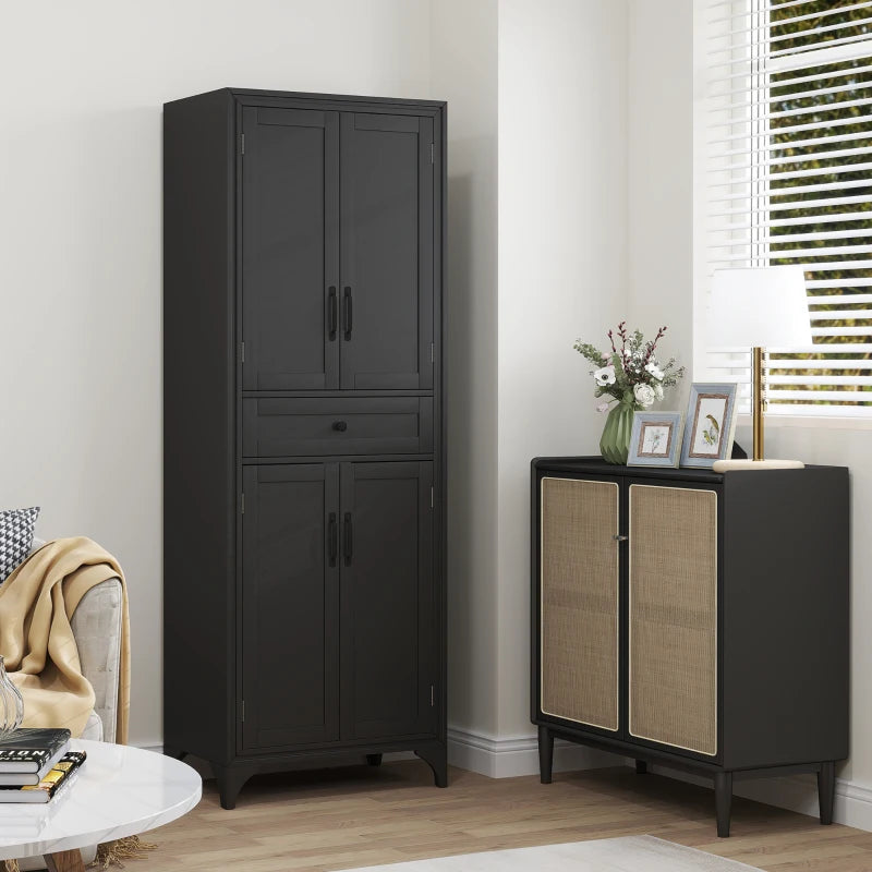 Freestanding Storage Cabinet, Kitchen Pantry Cabinet with 2 Shelves, 4 Doors for Dining Room, Black