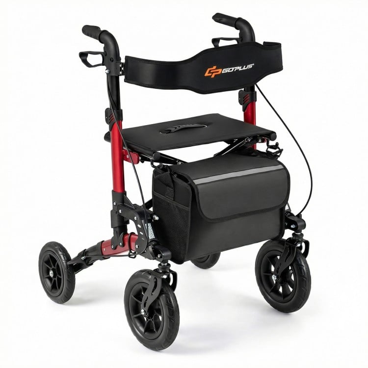 Rollator Walker for Seniors Folding Rolling Walker with Seat-Red