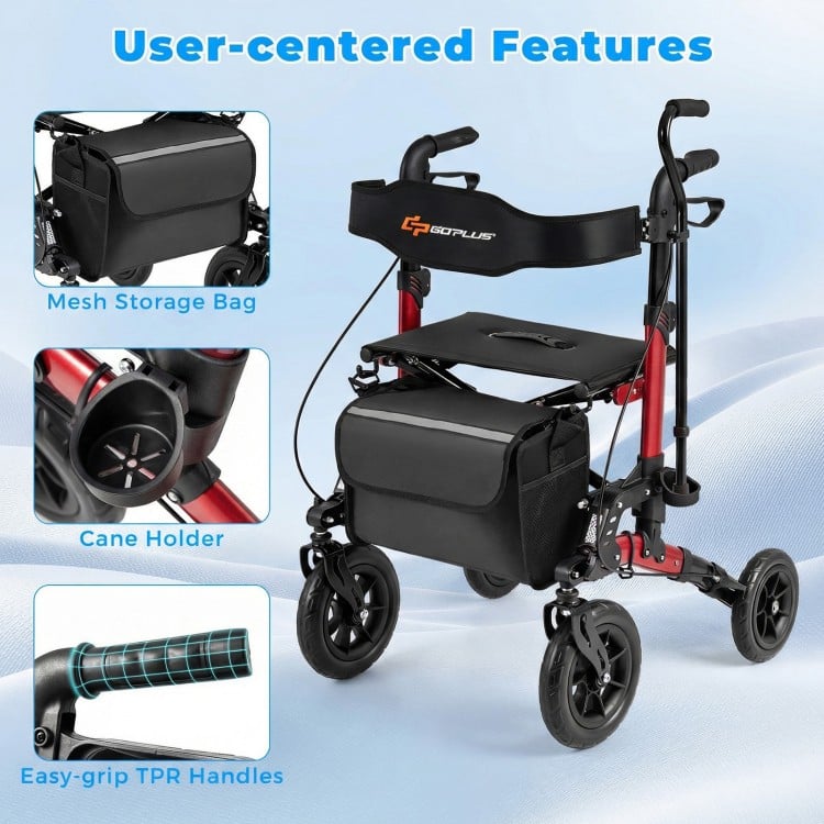 Rollator Walker for Seniors Folding Rolling Walker with Seat-Red