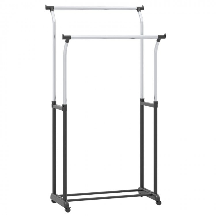 Rolling Clothes Rack Double Rod Garment Rack with Adjustable Height