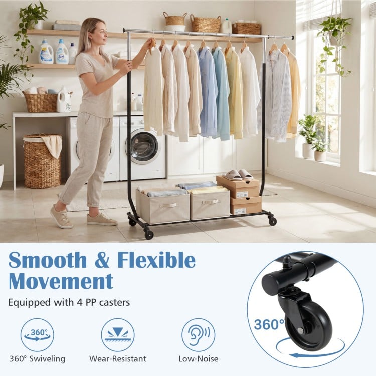 Rolling Clothes Rack Extendable Garment Stand for Hanging Clothes